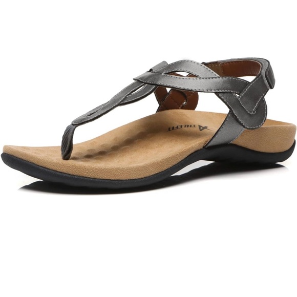 Athlefit Women's Orthopedic Arch Support Sandals, gray/silver size 8 like new - Picture 2 of 8